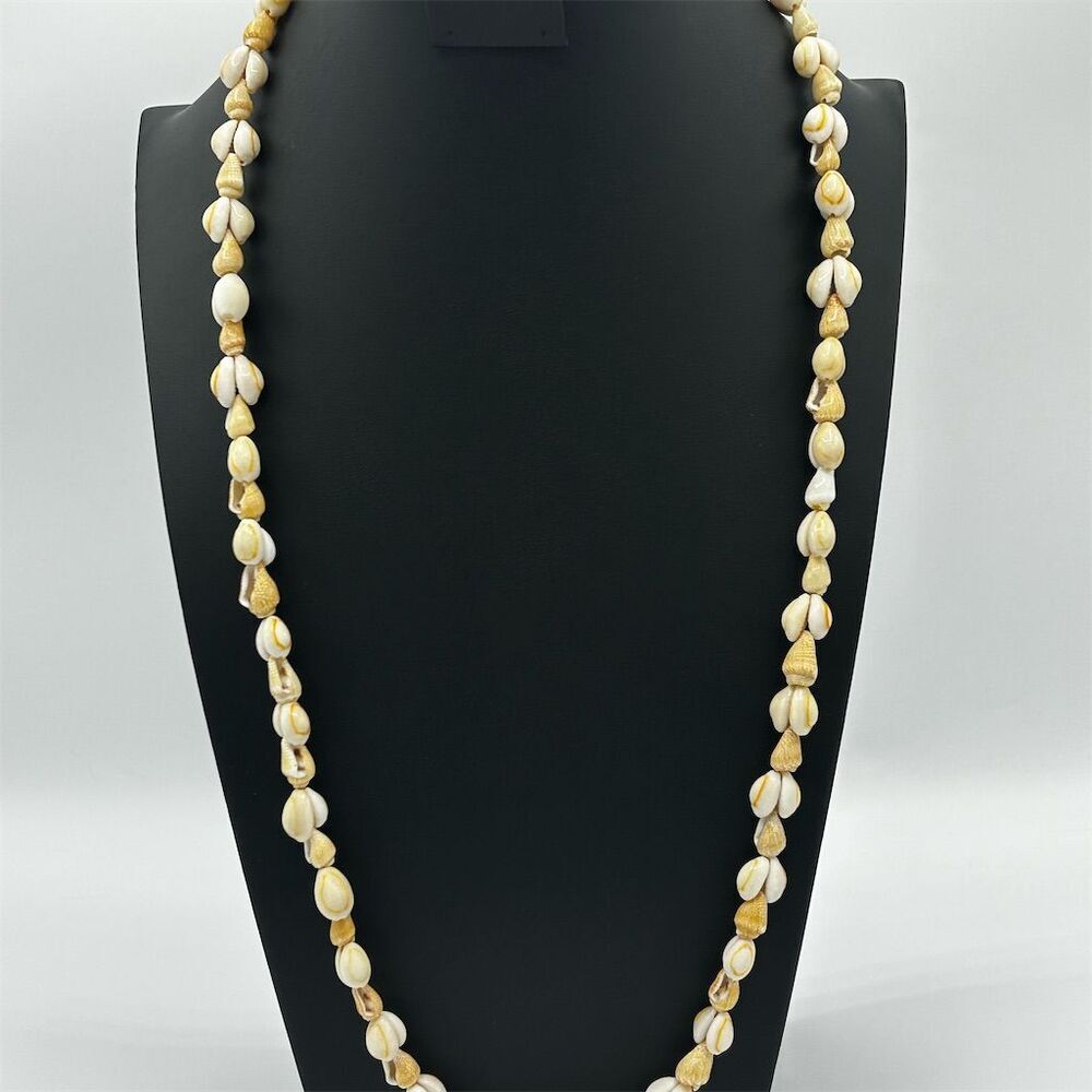 Vintage Cowrie & Conch Shell Boho Beaded Necklace Handmade
